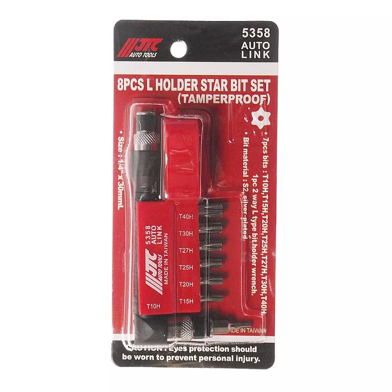 Набор бит 1/4" TORX T10H-T40H с Г-образным переходником 8ед. 5358 JTC